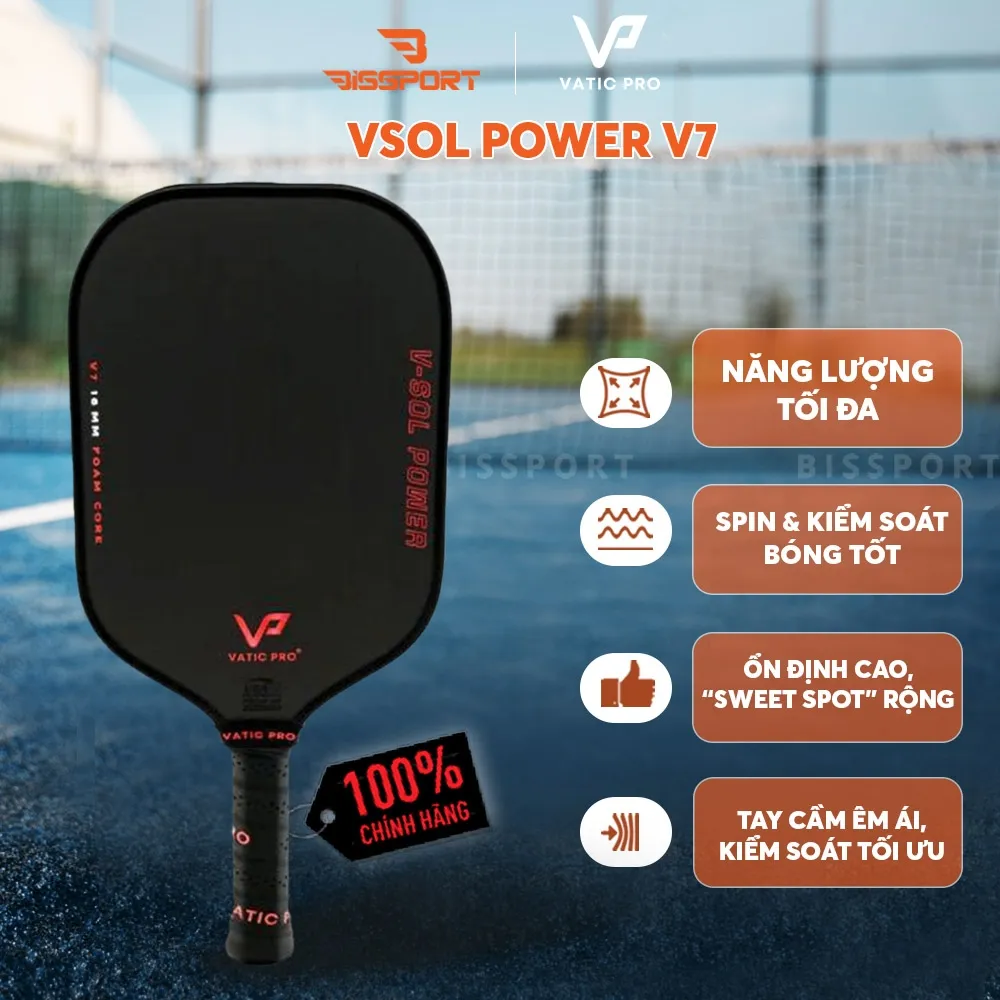 Vợt Pickleball Vatic Pro Vsol Power V7 Chính Hãng - Bền Bỉ - Siêu Xoáy - Nhẹ - Kiểm Soát Bóng - Linh Hoạt