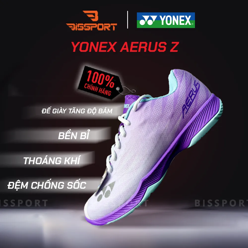 Giày Cầu Lông Yonex POWER CUSHION AERUS Z Wide Tím Chính Hãng - Đế Siêu Bền Có Đệm Êm - Siêu Nhẹ Thoáng - Bền Bỉ