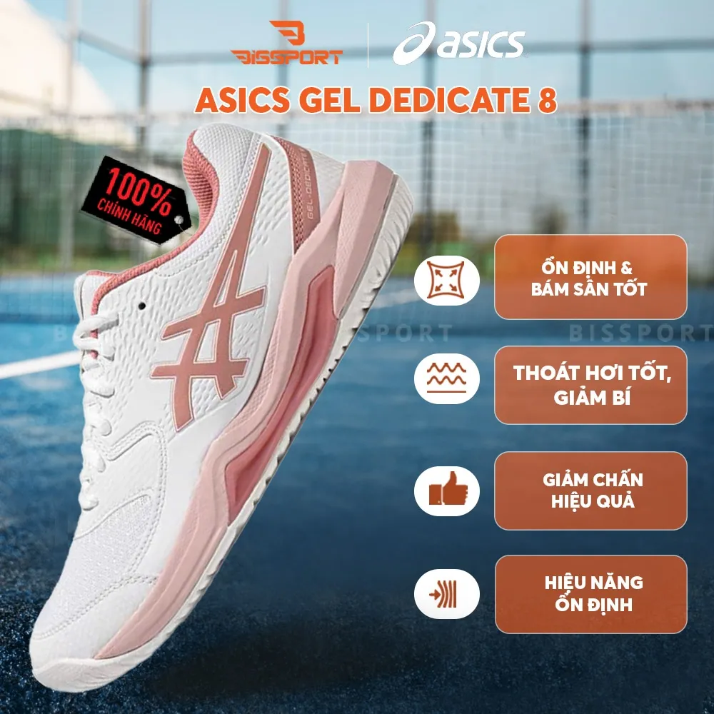 Giày Tennis/Pickleball ASICS Dedicate 8 Chính Hãng – Trắng Hồng – Nhẹ, Bám Sân – Công Nghệ GEL™ Giảm Chấn – Thoáng Khí