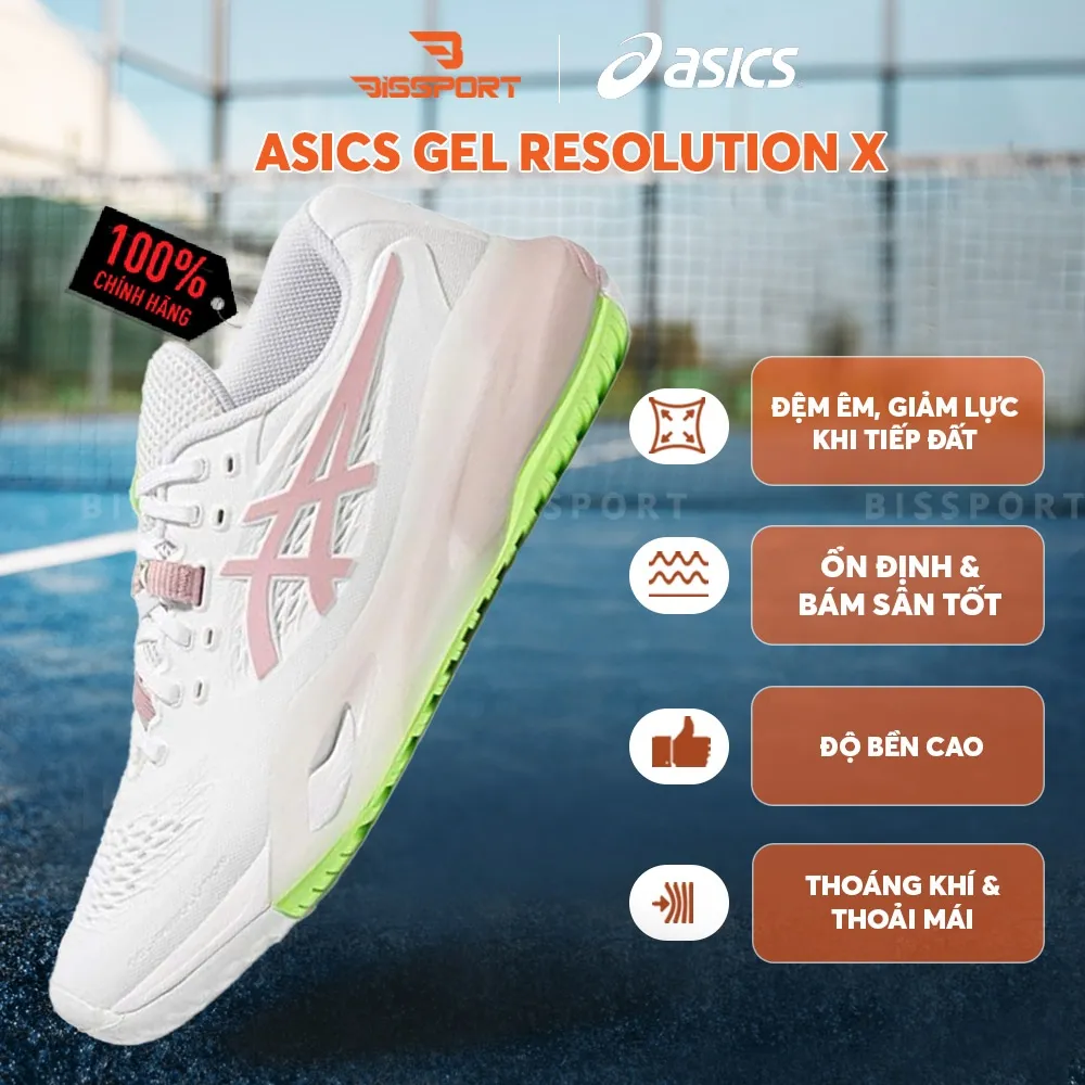 Giày Tennis/Pickleball Asics Gel Resolution X Chính Hãng - Trắng Hồng - Nhẹ - Giảm Chấn Vượt Trội - Siêu Bền