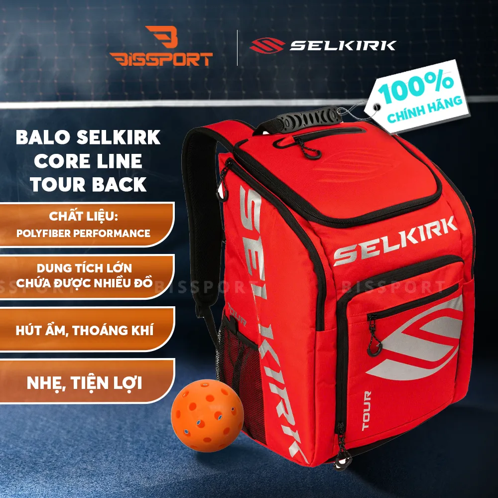 Balo Pickleball Core Line Tour Back Chính Hãng - Đỏ - Dung Tích Lớn - Nhiều Ngăn Có Túi Vợt Riêng - Chống Nước