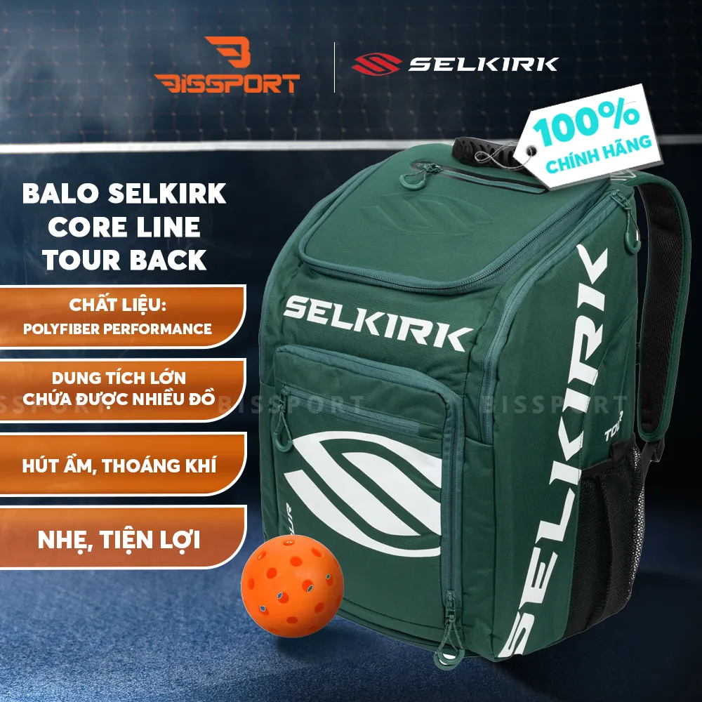 Balo Pickleball Core Line Tour Back Chính Hãng - Xanh Lá - Dung Tích Lớn - Nhiều Ngăn Có Túi Vợt Riêng - Chống Nước