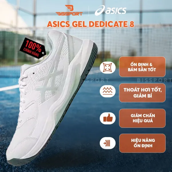Giày Tennis/Pickleball ASICS Dedicate 8 Chính Hãng – Trắng Xanh Matcha - Đế Bám Mọi Sàn – Công Nghệ GEL™ Giảm Chấn – Bền Bỉ