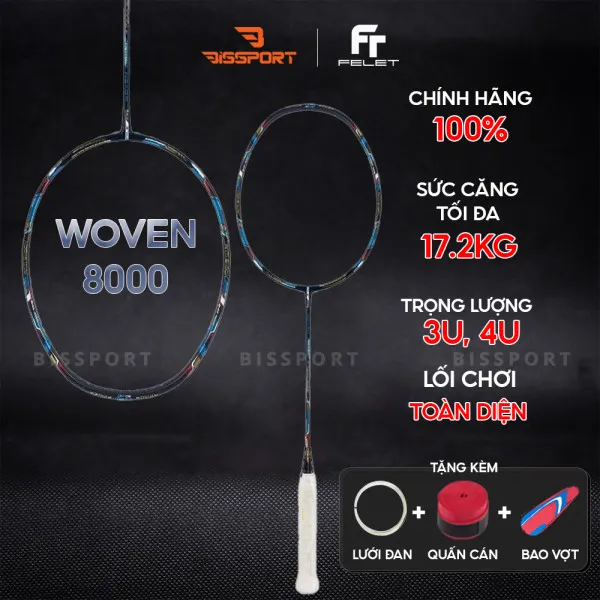 Vợt Cầu Lông Felet Woven 8000 Chính Hãng - Đầm Tay - Ổn Định Cao - Kiểm Soát Tốt - Công Thủ Toàn Diện