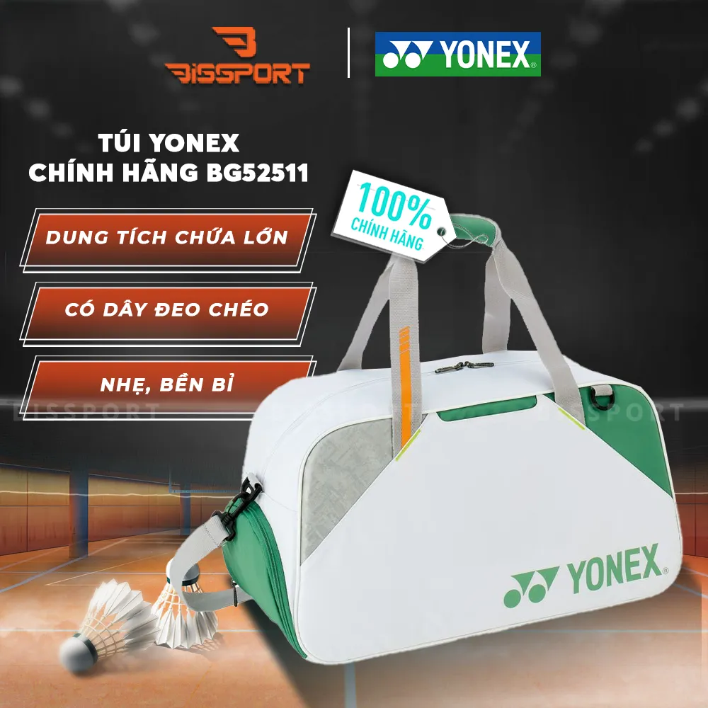 Túi Cầu Lông Yonex BG52511 Chính Hãng - Trắng Xanh Lá - Ngăn Giữ Vợt Riêng - Bền Bỉ - Sức Chứa Rộng Rãi