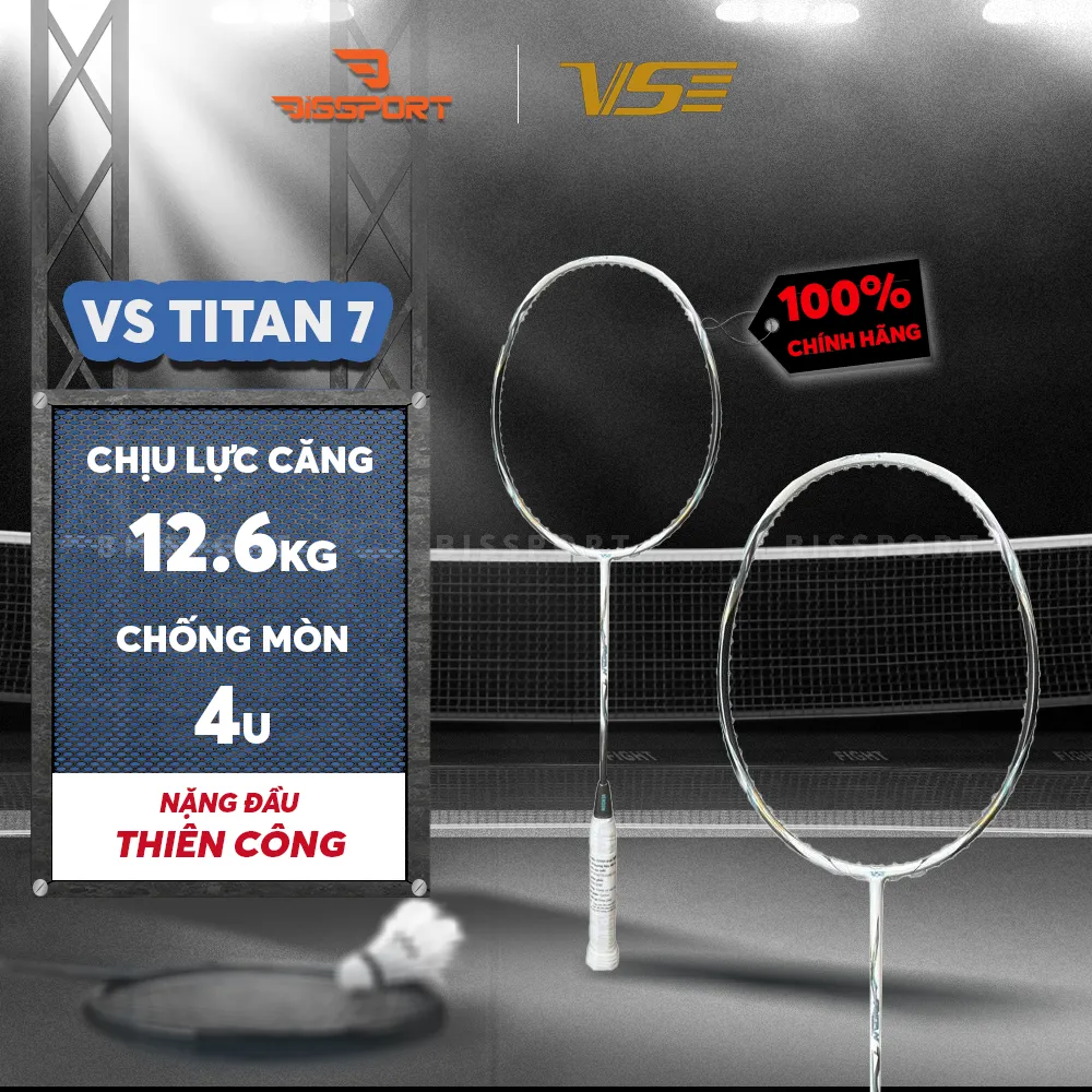 Vợt Cầu Lông VenSon VS Titan 7 Đen Trắng Chính Hãng - Tấn Công Uy Lực, Phản Xạ Cực Nhanh, Tốc Độ, Công Thủ Toàn Diện