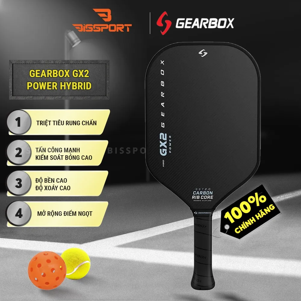 Vợt Pickleball Gearbox GX2 - Hybrid - 16mm Chính Hãng - Bền Bỉ - Ổn Định - Toàn Diện - Kiểm Soát Tối Ưu