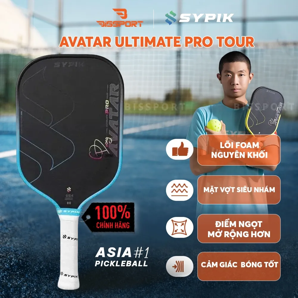 Vợt Pickleball Sypik Avatar 16mm Chính Hãng - Xanh Dương - Ổn Định - Kiểm Soát Đường Bóng - Mặt Carbon Fiber T700 Phủ Nhám
