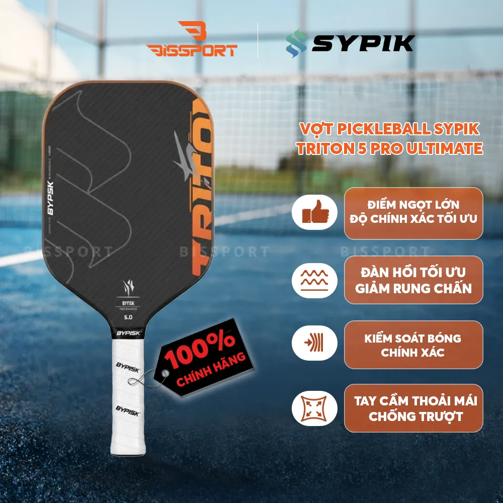 Vợt Pickleball Sypik Triton 5 Chính Hãng – Cam - Đa Màu Sắc – Bền, Ổn Định - Mặt Carbon Siêu Nhám - Giữ Bóng Lâu- Kiểm Soát