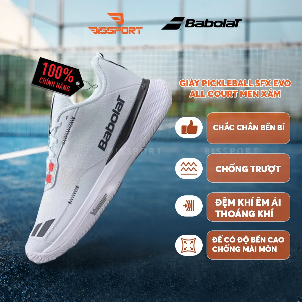 Giày Pickleball/Tennis BABOLAT SFX EVO ALL COURT MEN Xám Chính Hãng - Đế Siêu Bám - Chắc Chân - Bền Bỉ