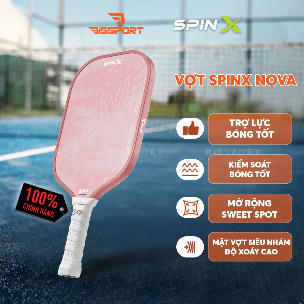 Vợt Pickleball SpinX NOVA Chính Hãng - Hồng - 16mm - Bền Bỉ - Siêu Nhám - Chuẩn Thi Đấu USA - Toàn Diện - Tạo Xoáy Tốt