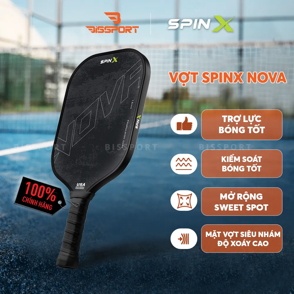 Vợt Pickleball SpinX NOVA Chính Hãng - Đen - 16mm - Bền Bỉ - Siêu Nhám - Chuẩn Thi Đấu USA - Toàn Diện - Tạo Xoáy Tốt