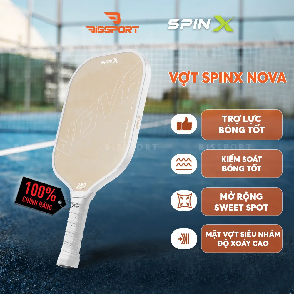 Vợt Pickleball SpinX NOVA Chính Hãng - Be - 16mm - Bền Bỉ - Siêu Nhám - Chuẩn Thi Đấu USA - Toàn Diện - Tạo Xoáy Tốt