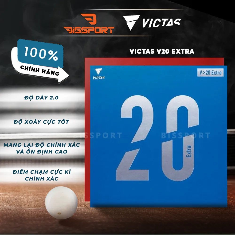 Mặt Bóng Bàn Victas V20 Double Extra Chính Hãng - Sponge 52.5° Extra Hard – Xoáy Nặng – Counter Đầm Tay – Chuẩn Thi Đấu