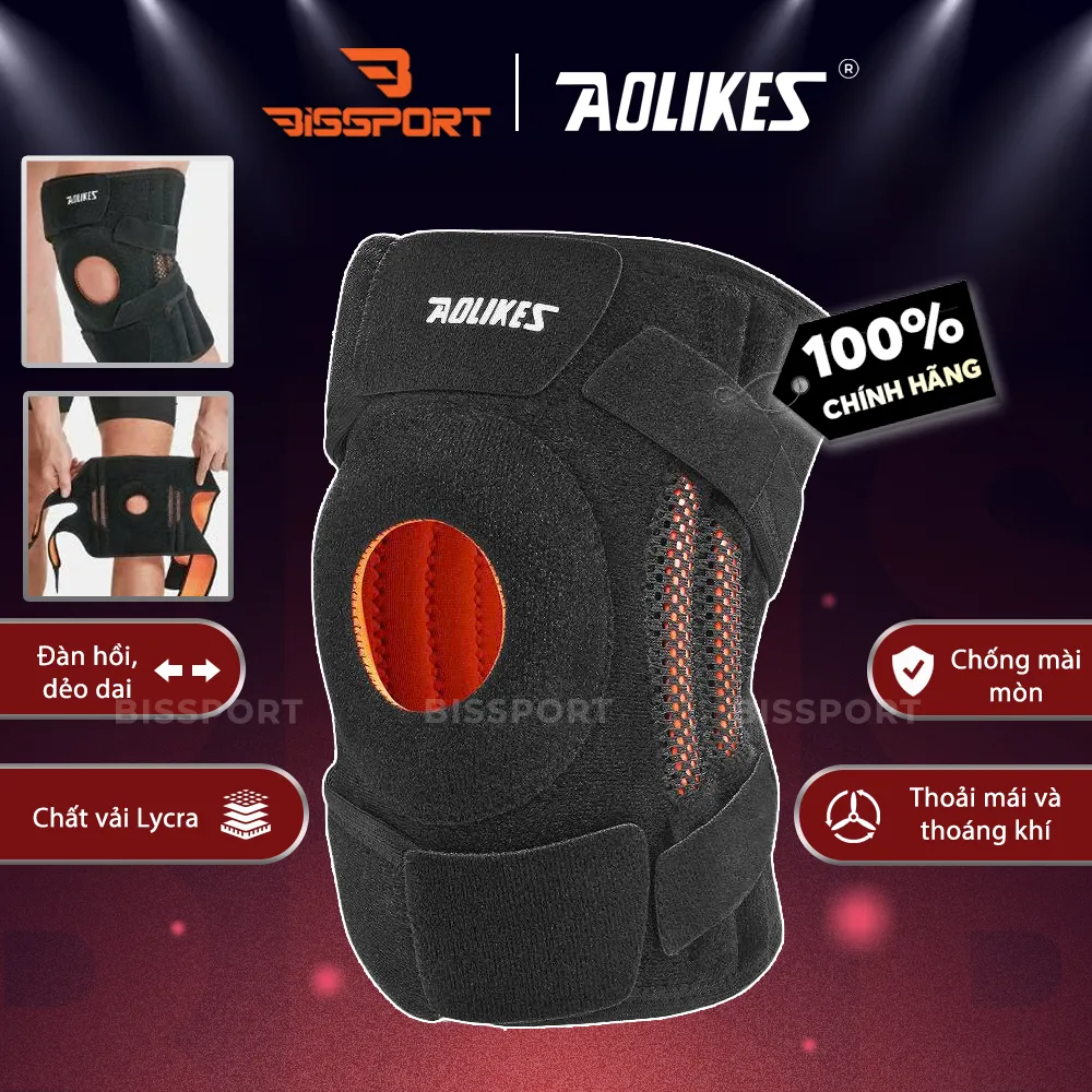 Bó Gối Thể Thao Aolikes 7610 Chính Hãng - Bảo Vệ Khớp Gối, Hỗ Trợ Tập Luyện - Chống Đau Co Giãn, Dễ Dùng