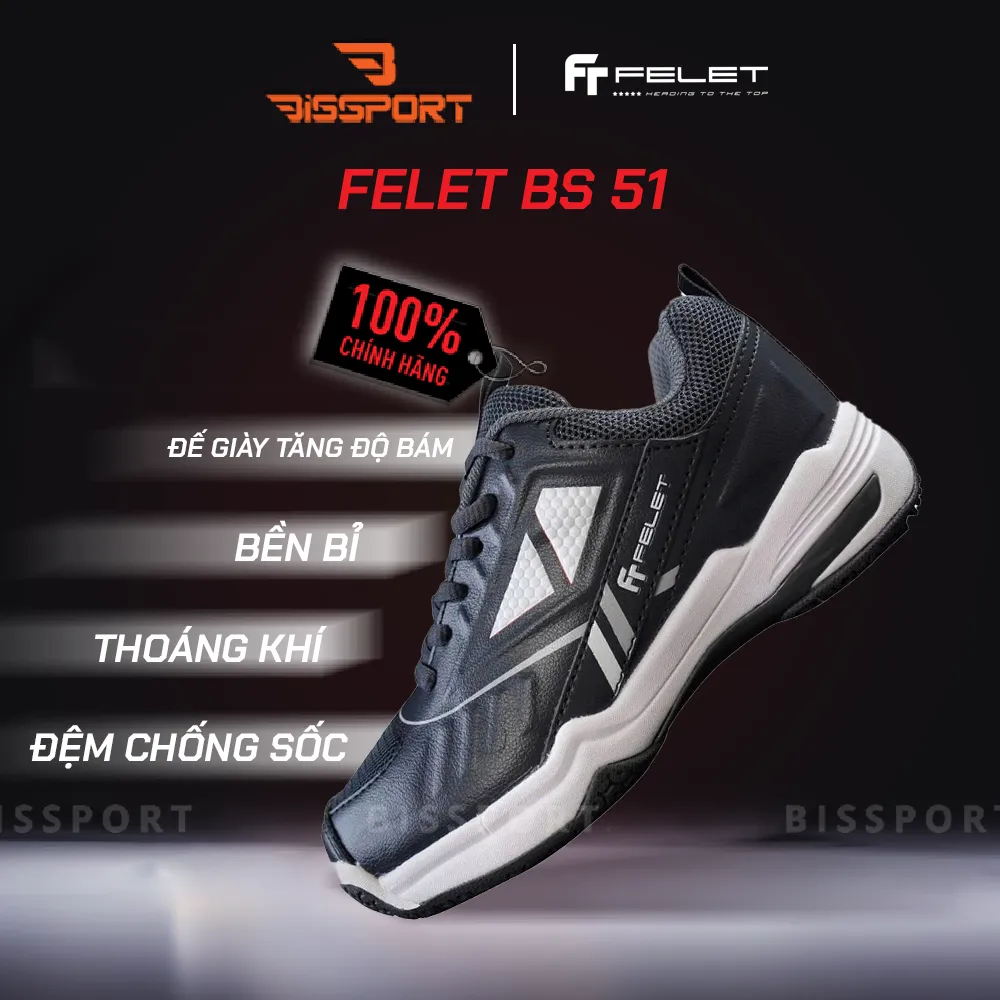 Giày Cầu Lông FELET BS51 Đen Trắng Chính Hãng – Ổn Định, Êm Và Linh Hoạt Trên Sân - Giảm Chấn Cho Chân - Thoáng Khí