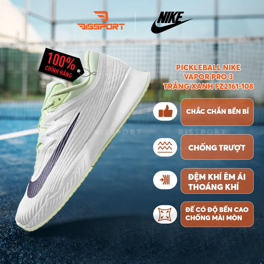 Giày Pickleball Nike Zoom Vapor Pro 3 FZ2161-108 Chính Hãng – Trắng Xanh - Nhẹ, Êm, Di Chuyển Linh Hoạt