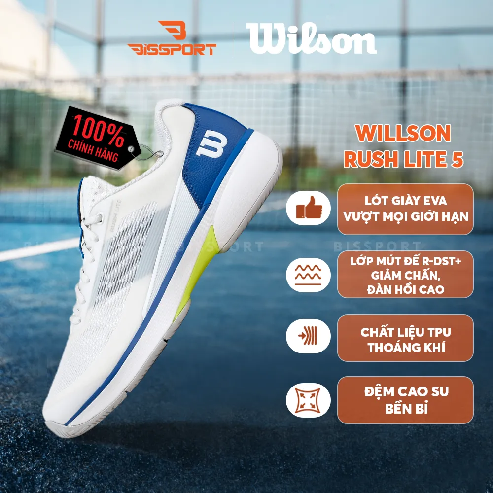 Giày Pickleball Wilson RUSH LITE 5 - Trắng Xanh Dương