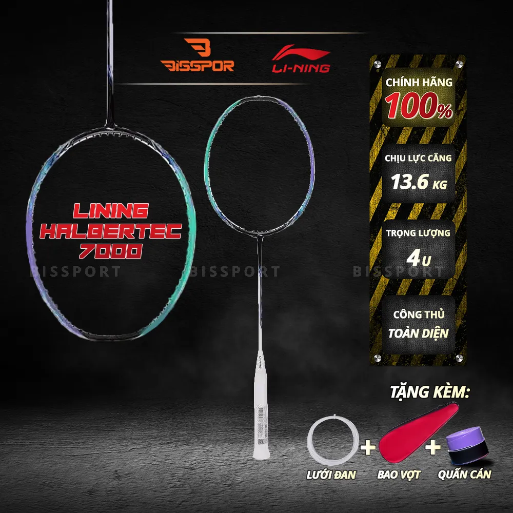 Vợt Cầu Lông Lining Halbertec 7000 Tím Chính Hãng - Nổi Bật, Tốc Độ, Linh Hoạt, Chống Rung, Bền Bỉ, Toàn