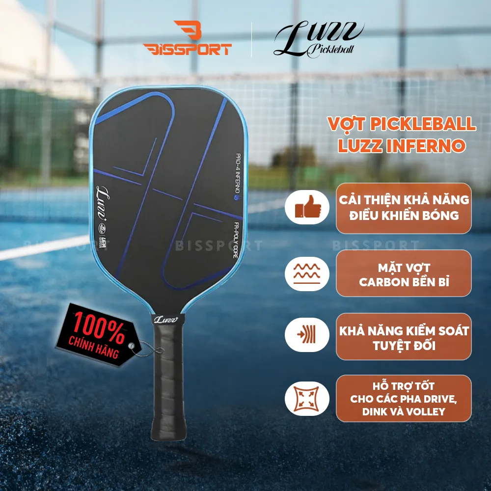 Vợt Pickleball Luzz Inferno Chính Hãng – Xanh - Sức Mạnh Bùng Nổ, Kiểm Soát Ổn Định -  Tăng Spin - Điểm Ngọt Rộng Dễ Thuần