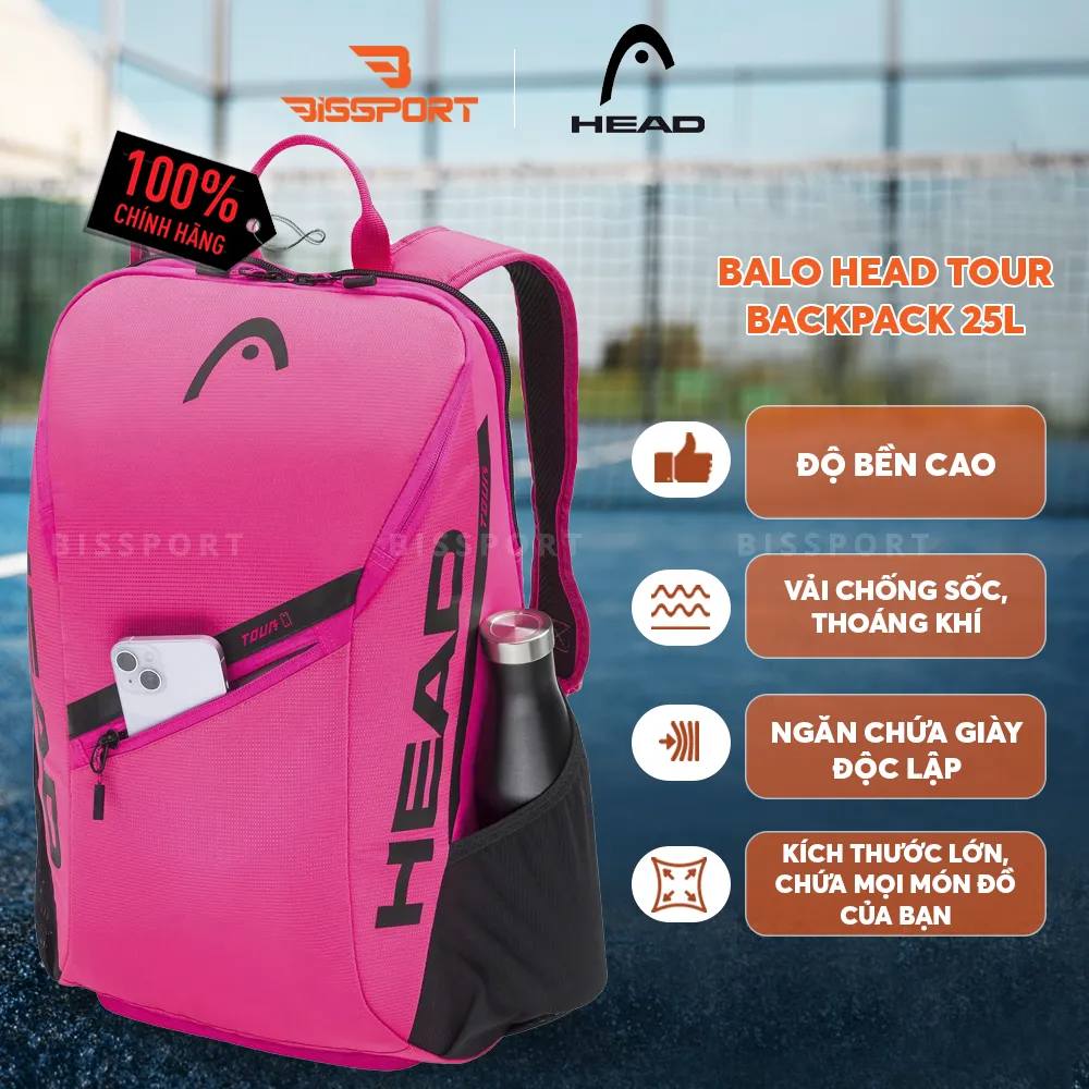 Balo Pickleball HEAD Backpack Tour 25L Chính Hãng - Hồng - Gọn - Đa Năng - Tiện Dụng - Bền Bỉ - Chắc Chắn - Dày Dặn