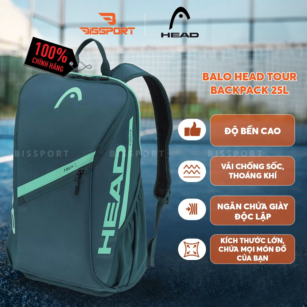 Balo Pickleball HEAD Backpack Tour 25L Chính Hãng - Xanh - Gọn - Đa Năng - Tiện Dụng - Bền Bỉ - Chắc Chắn - Dày Dặn