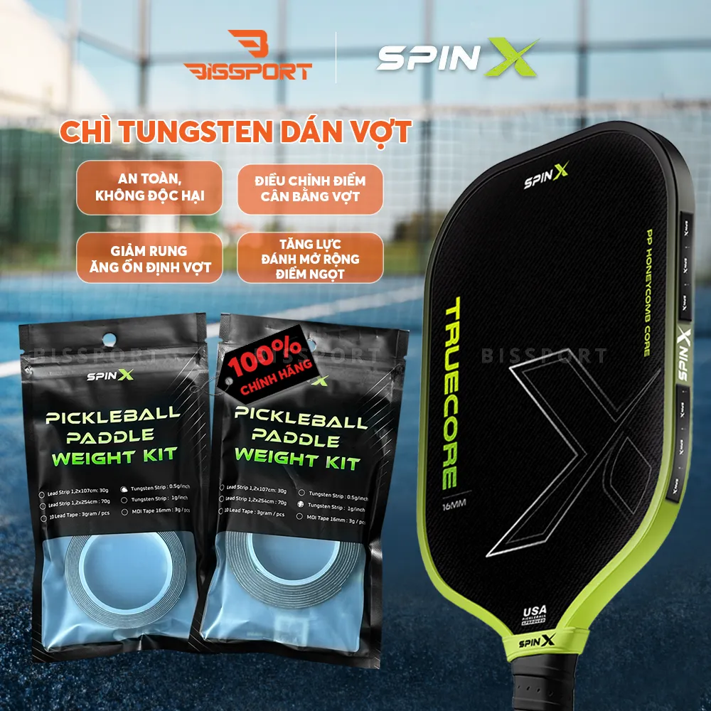 Chì Dán Vợt Pickleball Tungsten SpinX Chính Hãng - Tối Ưu Trọng Lượng - Mở Rộng Điểm Ngọt - Giảm Rung - Tiện Lợi