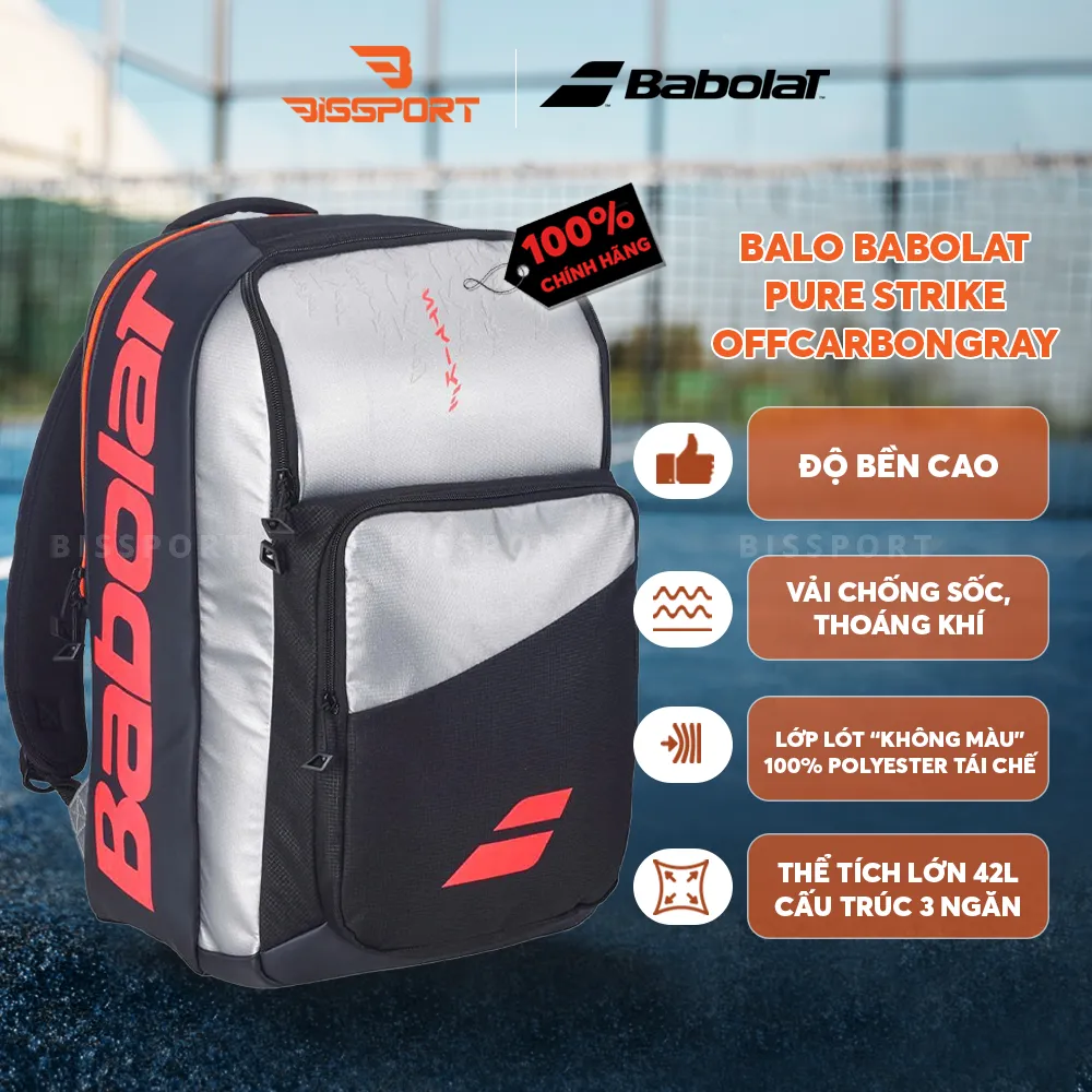 Balo Pickleball / Tennis Babolat Pure Strike OFF Carbon Gray Chính Hãng - Tiên Lợi - Đa Dụng - Chắc Chắn - Bền Bỉ