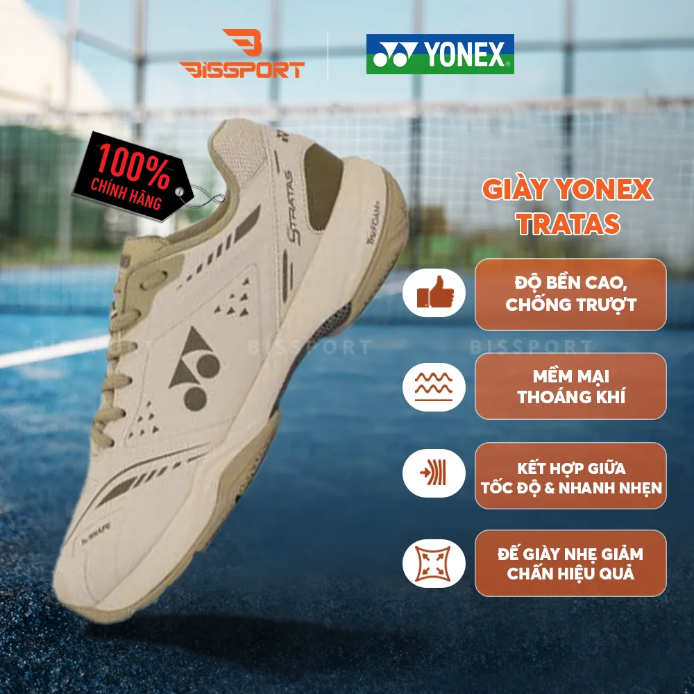 Giày Cầu ông Yonex Stratas Chính Hãng - Nâu - Êm Ái - Bền Bỉ - Thông Thoáng - Giảm Chấn - Khóa Cổ Chân - Mềm Mại