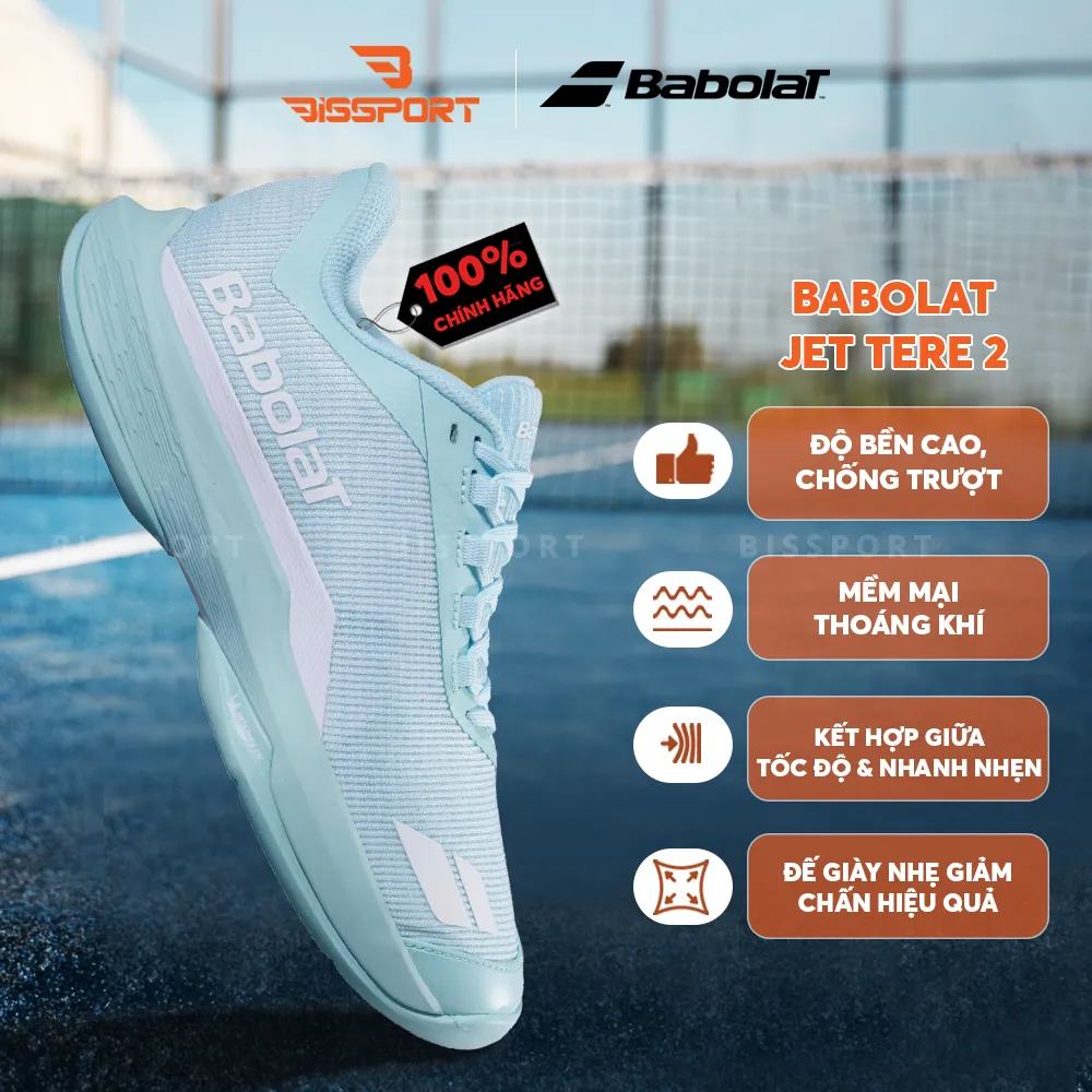 Giày Pickleball/Tennis BABOLAT JET TERE 2 ALL COURT WOMEN Xanh Hồng SKY Chính Hãng - Đế Siêu Bám - Chắc Chân - Linh Hoạt