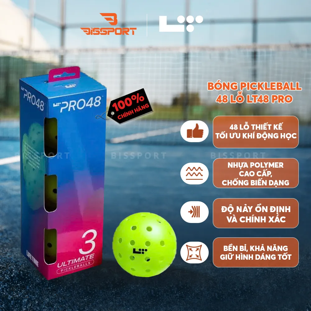 Hộp 3 Quả Bóng Pickleball LT48 Pro Chính Hãng - Đường Bay Chuẩn – Cảm Giác Đánh Chắc Tay - Chất Liệu Polymer