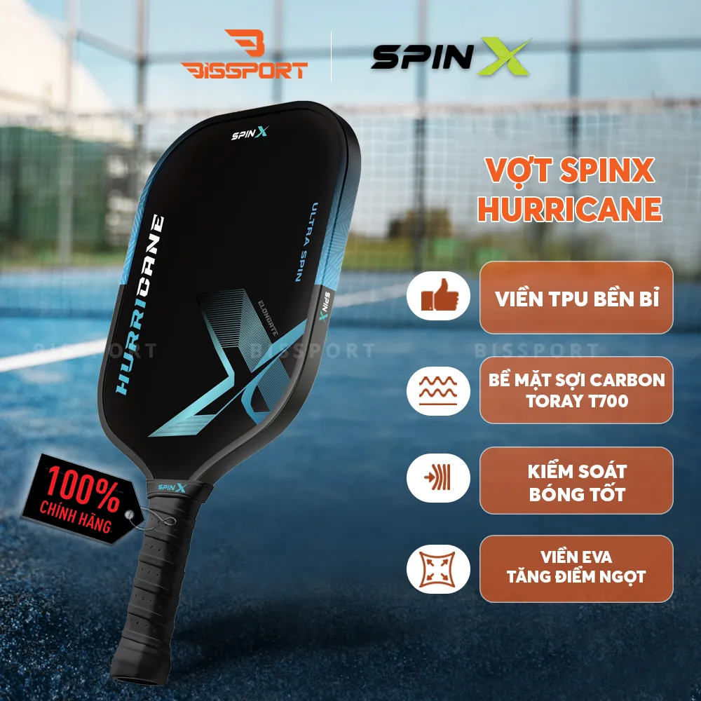 Vợt Pickleball SpinX Hurricane Elongate Chính Hãng - Xanh Dương - Carbon Toray T700 - Lõi Full Foam - Kiểm Soát- Ổn Định