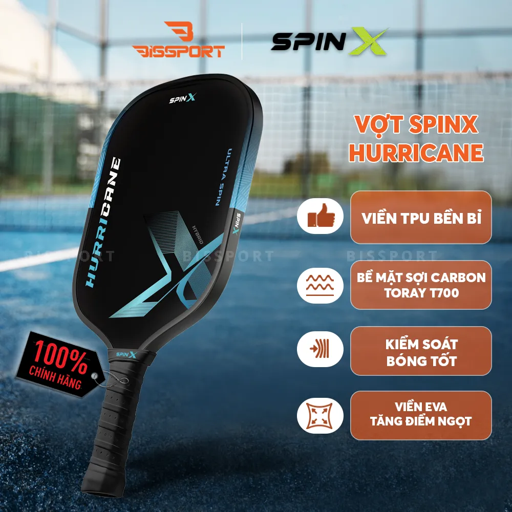 Vợt Pickleball SpinX Hurricane Hybrid Chính Hãng - Xanh Dương - Carbon Toray T700 - Lõi Full Foam - Kiểm Soát- Ổn Định
