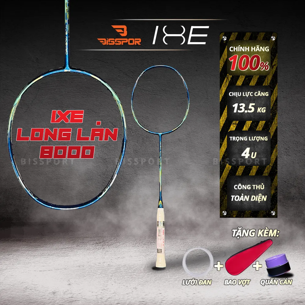 Vợt Cầu Lông IXE Long Lân 8000 Chính Hãng - 4U - Cân Bằng - Công Thủ Toàn Diện - Linh Hoạt - Bền Bỉ - Ổn Định