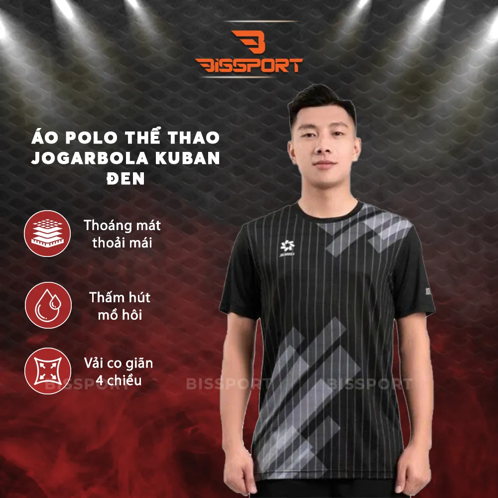 Áo Thể Thao Pickleball/Tennis POLA Pickleball JOGARBOLA KUBAN Chính Hãng - ĐEN - Thoáng Khí, Nhanh Khô - Bền Bỉ - Nhẹ