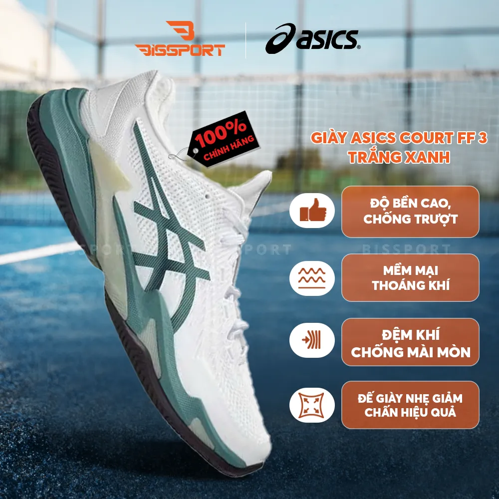 Giày Pickleball / Tennis ASICS Court FF3 Trắng Xanh Lá Chính Hãng - Êm Ái, Ổn Định - Giảm Chấn - Siêu Bền