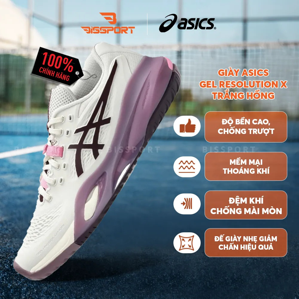 Giày Tennis/Pickleball Asics Gel Resolution X Chính Hãng - Trắng Hồng - Ổn Định - Thoáng Khí - Nhẹ Giảm Chấn - Bền Bỉ