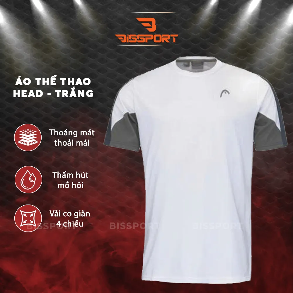 Áo Thể Thao Pickleball HEAD Chính Hãng - TRẮNG - Thoáng Khí, Nhanh Khô, Tối Ưu Hiệu Suất Thi Đấu - Bền Bỉ - Nhẹ