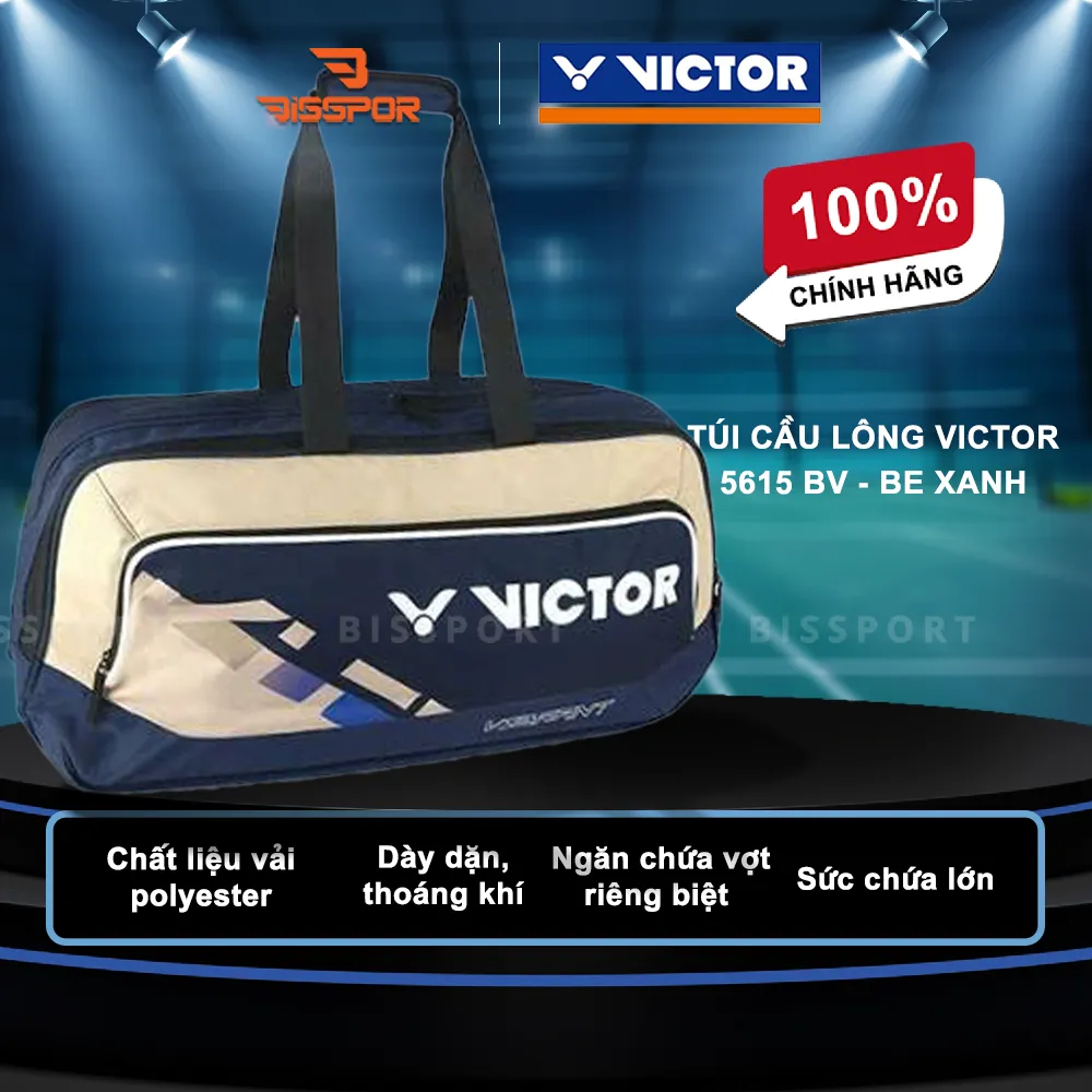 Túi Cầu Lông Victor 5615 BV Be Xanh Chính Hãng - Thiết Kế Hiện Đại, Sức Chứa Rộng Rãi - Bền Bỉ - Tiện Lợi - Nhẹ