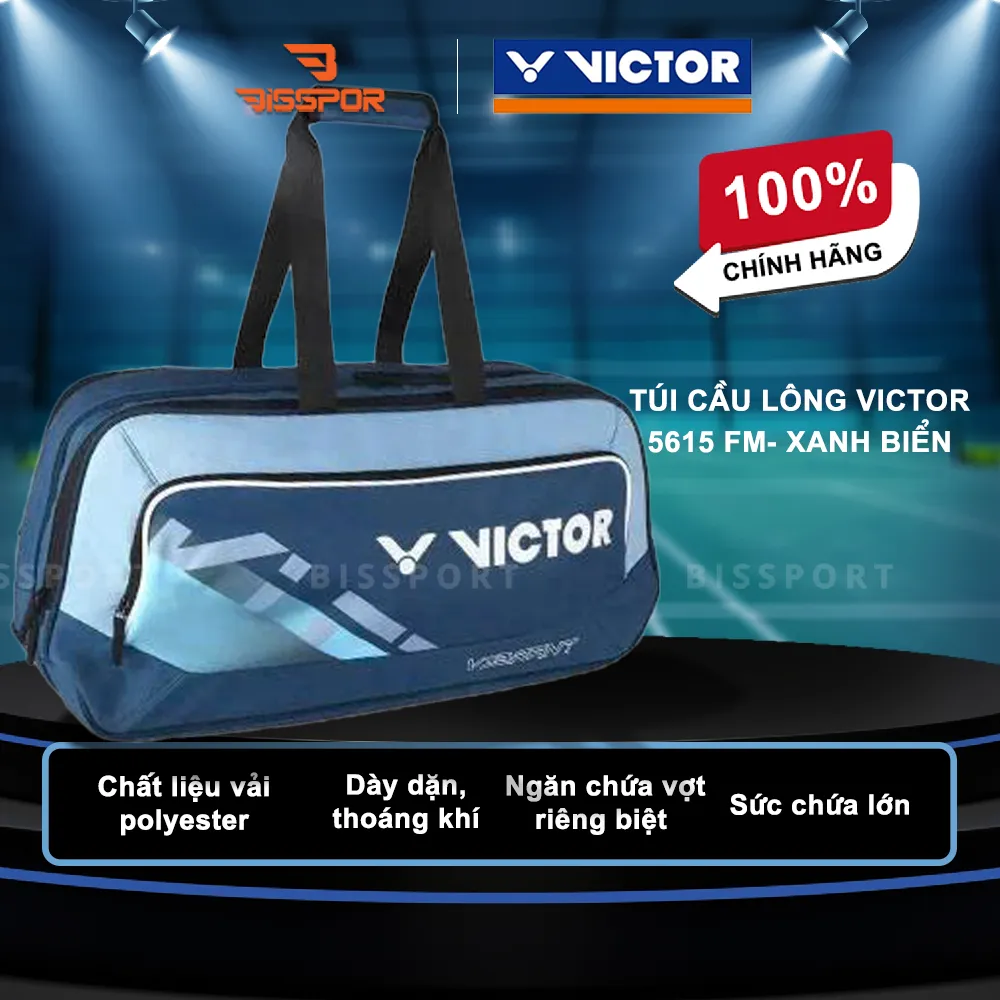 Túi Cầu Lông Victor 5615 FM Xanh Biển Chính Hãng - Thiết Kế Hiện Đại, Sức Chứa Rộng Rãi - Bền Bỉ - Tiện Lợi - Nhẹ