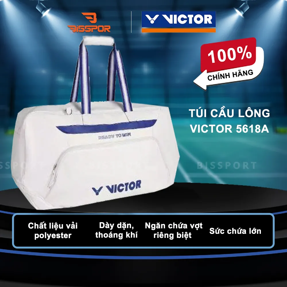 Túi Cầu Lông Victor 5618A Trắng Chính Hãng - Thiết Kế Hiện Đại, Sức Chứa Rộng Rãi - Bền Bỉ - Tiện Lợi - Nhẹ