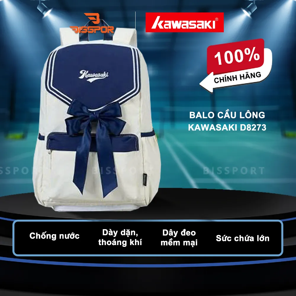 Balo Cầu Lông Kawasaki D8273 Chính Hãng - Trắng Xanh Navy - Tiện Dụng - Chắc Chắn - Nhẹ - Ổn Định - Ngắn Đựng Vợt Riêng