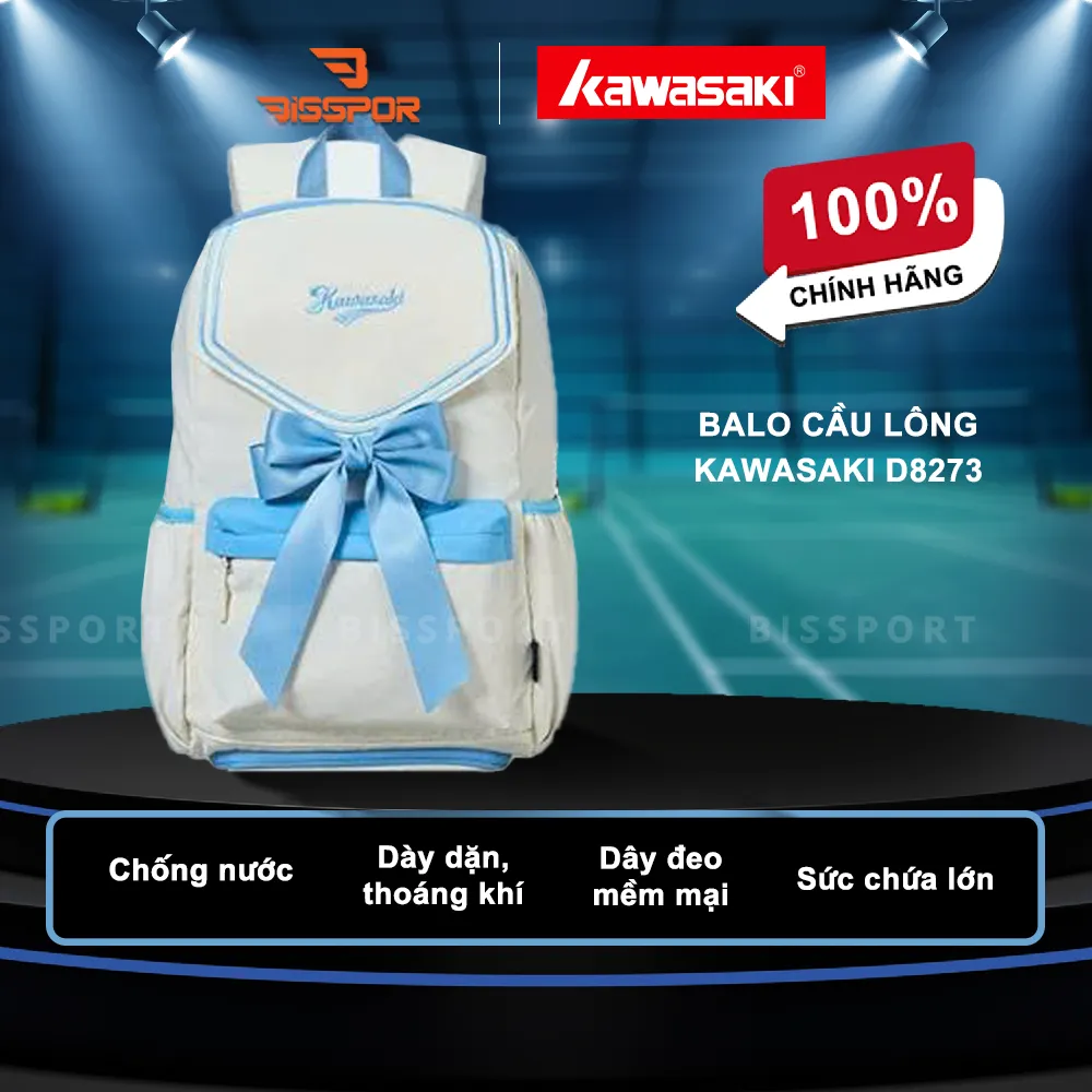 Balo Cầu Lông Kawasaki D8273 Chính Hãng - Trắng Xanh - Tiện Dụng - Chắc Chắn - Nhẹ - Ổn Định - Có Ngắn Đựng Vợt Riêng