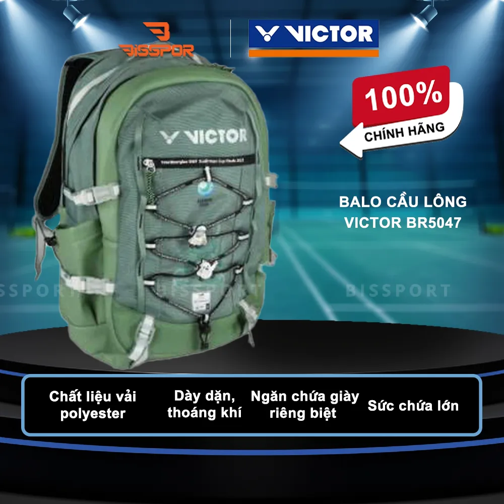 Balo Cầu Lông Victor BR5047 Chính Hãng - Xanh Lá - Tiện Dụng - Chắc Chắn - Nhẹ - Ổn Định - Có Ngắn Đựng Vợt Riêng