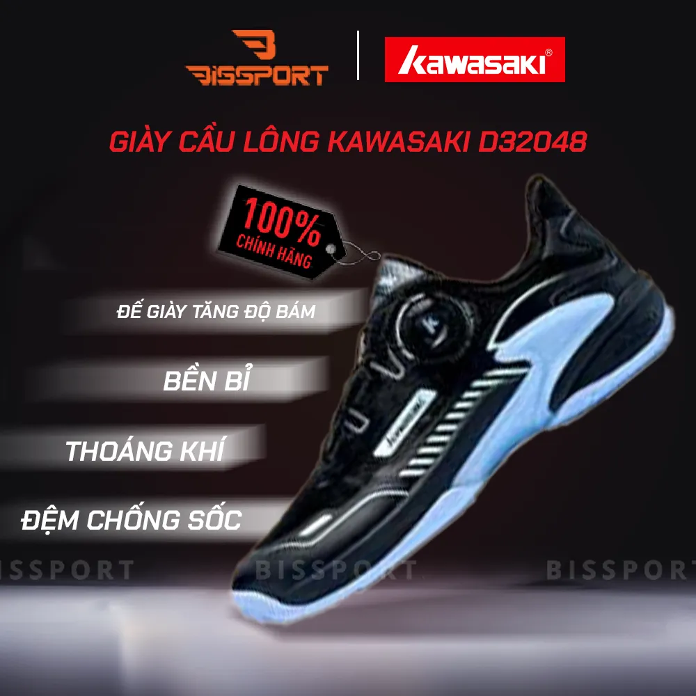 Giày Cầu Lông Kawasaki D32048 Traverse Galaxy SE Chính Hãng - Đen - Khóa BOA Fit System - Ổn Định - Giữ Form - Nhẹ