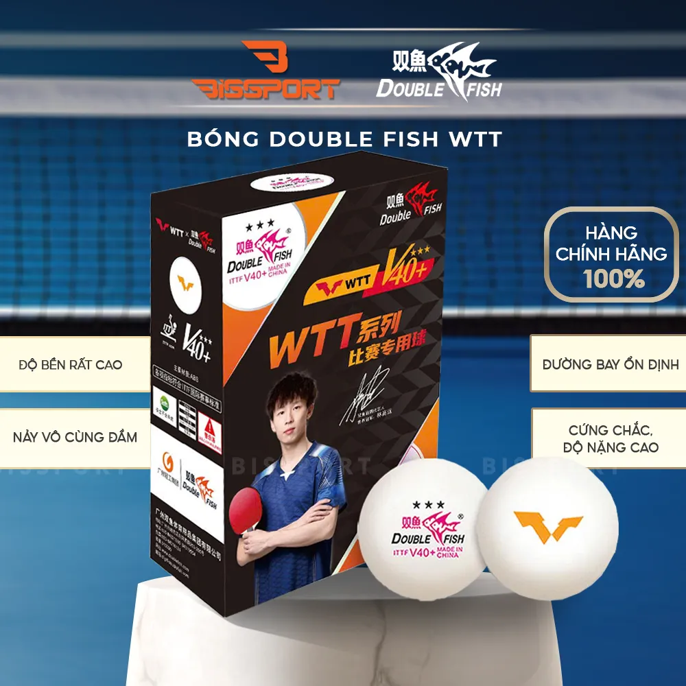 Hộp 6 Quả Bóng Bàn Double Fish WTT 40+ Chính Hãng - 3 Sao - Tiêu Chuẩn Thi Đấu. Hiệu Suất Đồng Nhất