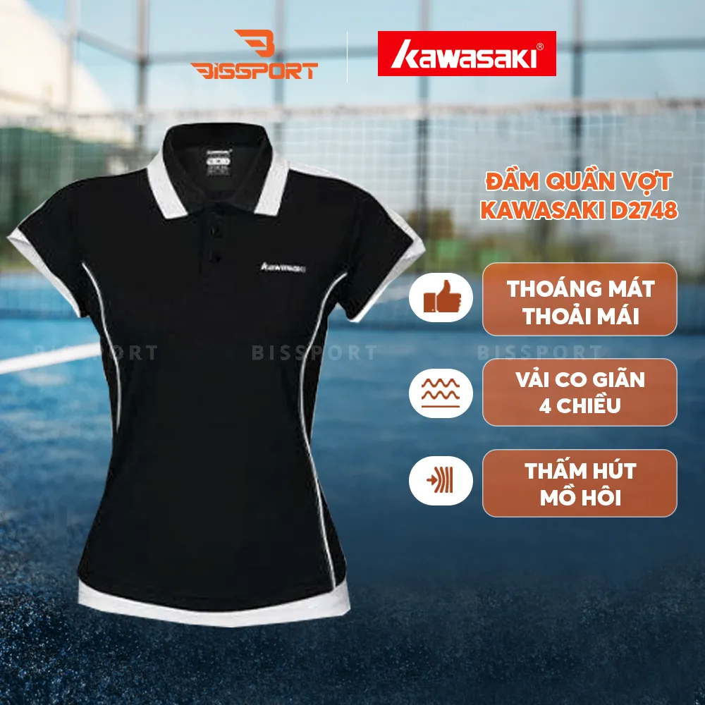 Áo Polo Có Cổ Cầu Lông Kawasaki D2145 Nữ Chính Hãng - Đen - Thoải Mái - Mềm Mại - Thấm Hút Mồ Hôi - Bền Bỉ - Thoáng Mát