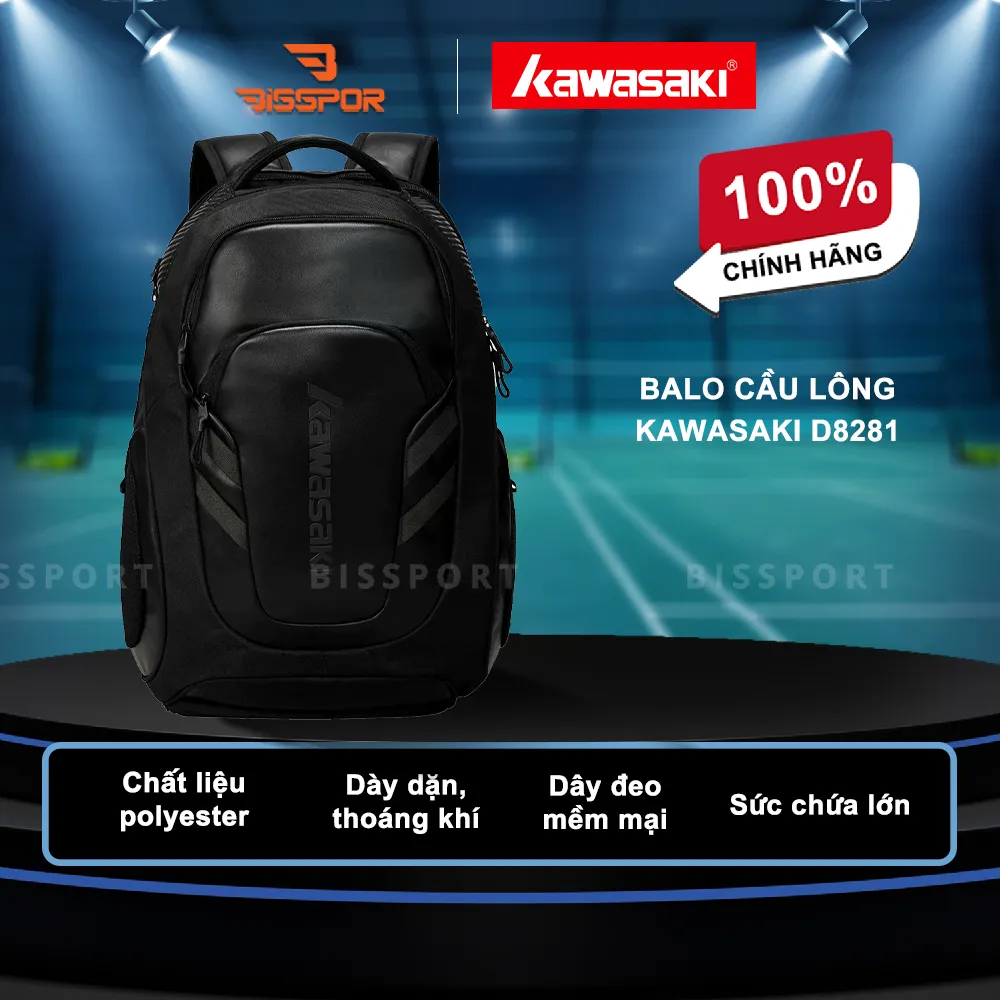 Balo Cầu Lông Kawasaki D8281 Chính Hãng - Đen - Tiện Dụng - Bền Bỉ - Chắc Chắn - Nhẹ - Ổn Định - Có Ngắn Đựng Vợt Riêng