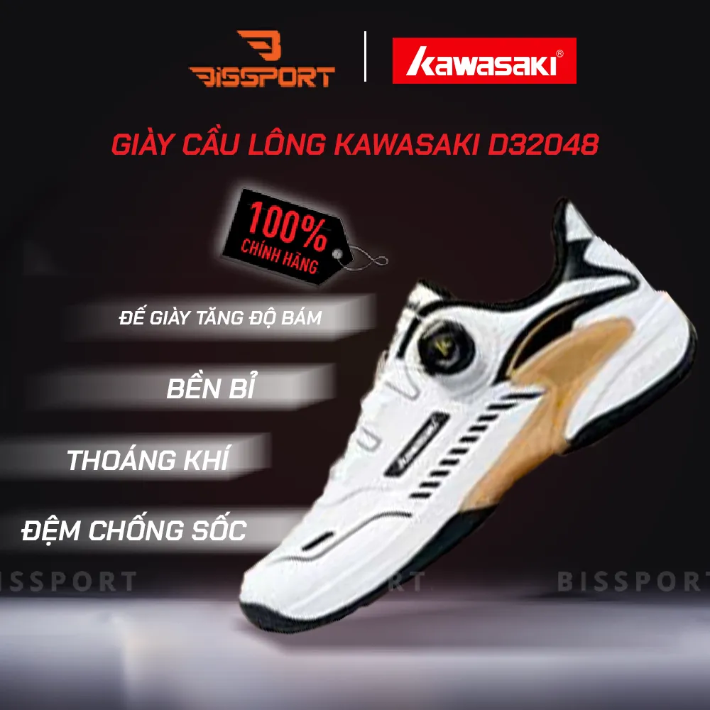 Giày Cầu Lông Kawasaki D32048 Traverse Galaxy SE Chính Hãng - Trắng Vàng - Khóa BOA Fit System - Ổn Định - Giữ Form -Nhẹ