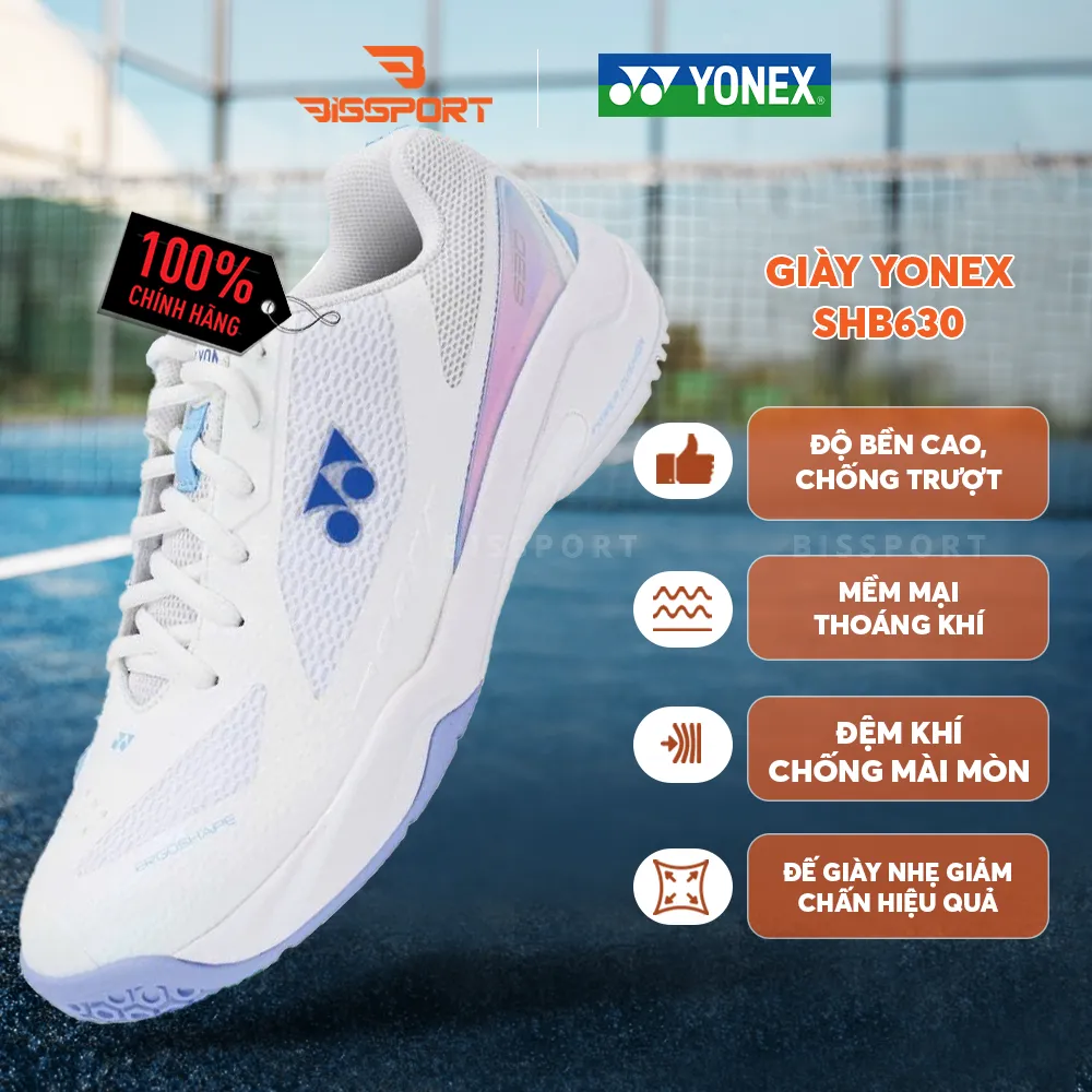 Giày Cầu Lông Yonex SHB630 Chính Hãng - Trắng Xanh Tím (552) - Nhẹ, Êm, Di Chuyển Linh Hoạt - Bền Bỉ - Ổn Định